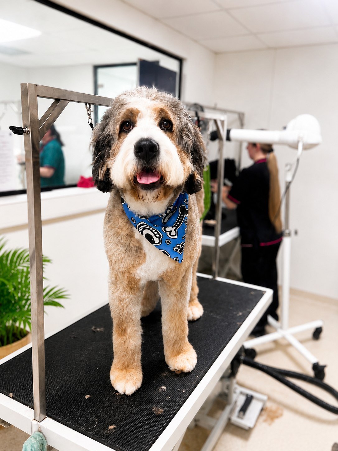 A freshly groomed cockapoo at Zoomies