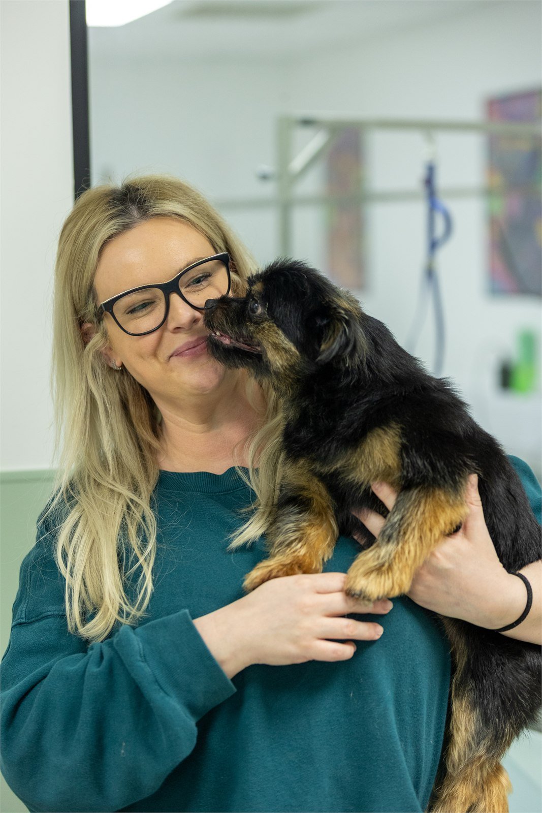 A Zoomies team member with a dog at the Kilmacud salon