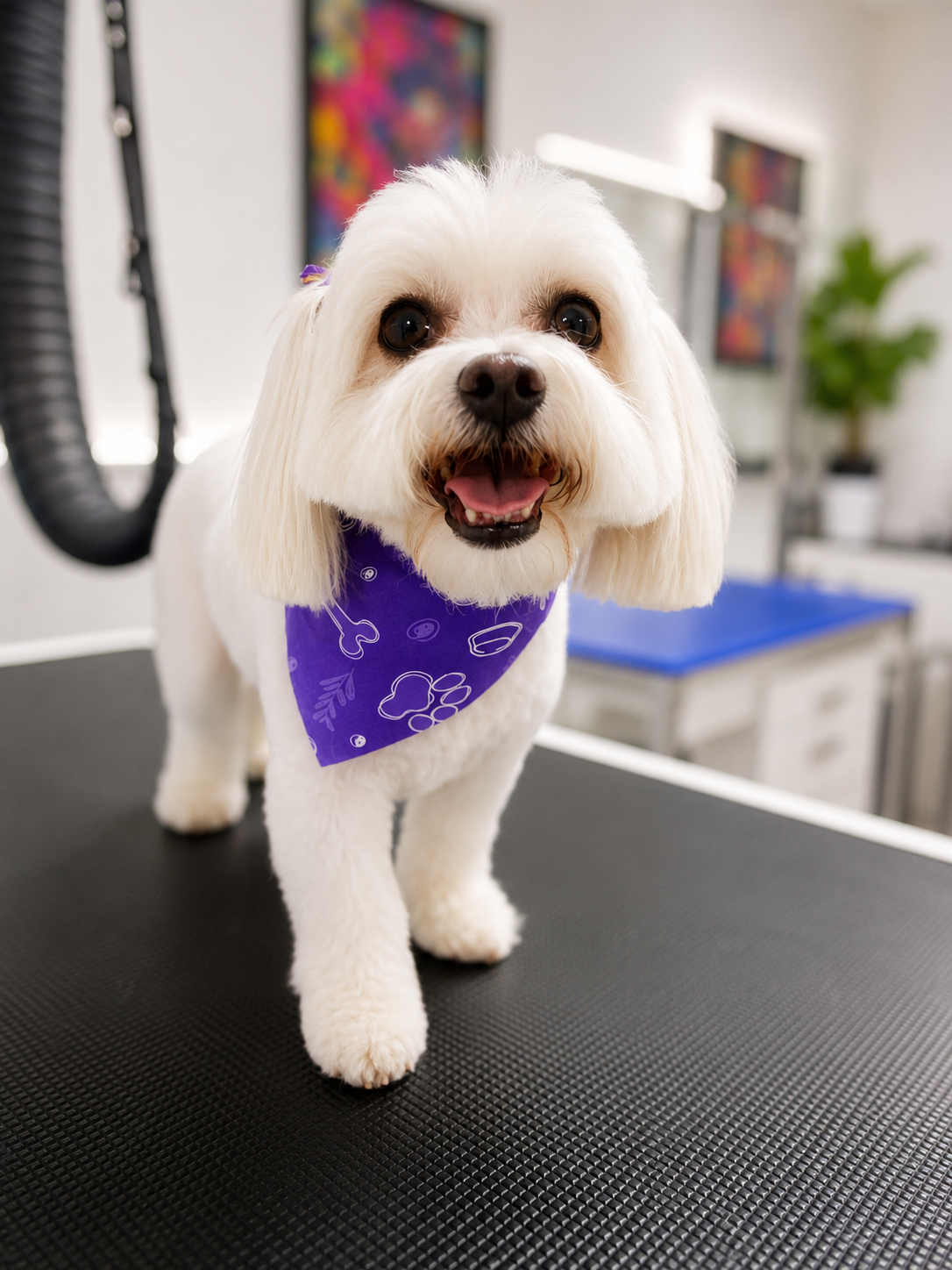 A freshly groomed dog at the Zoomies salon